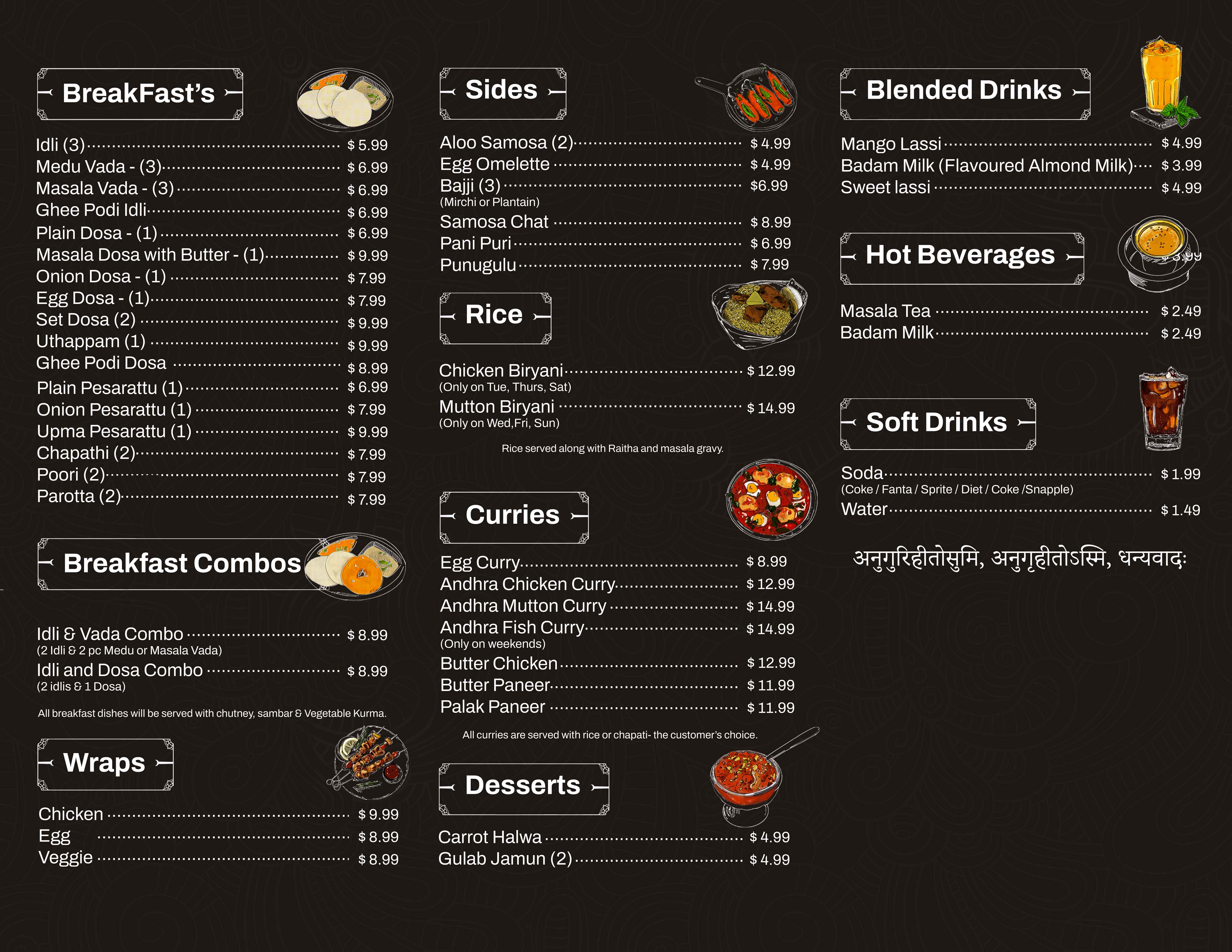 annapurna-tiffins menu